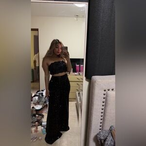 Black Strapless Sequin Top and Pants Set